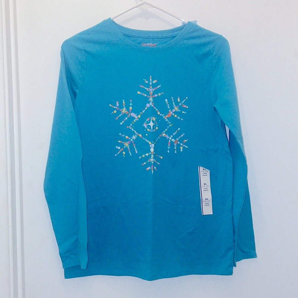 - Cat and Jack blue snowflake long sleeve tee xl 14-16 new